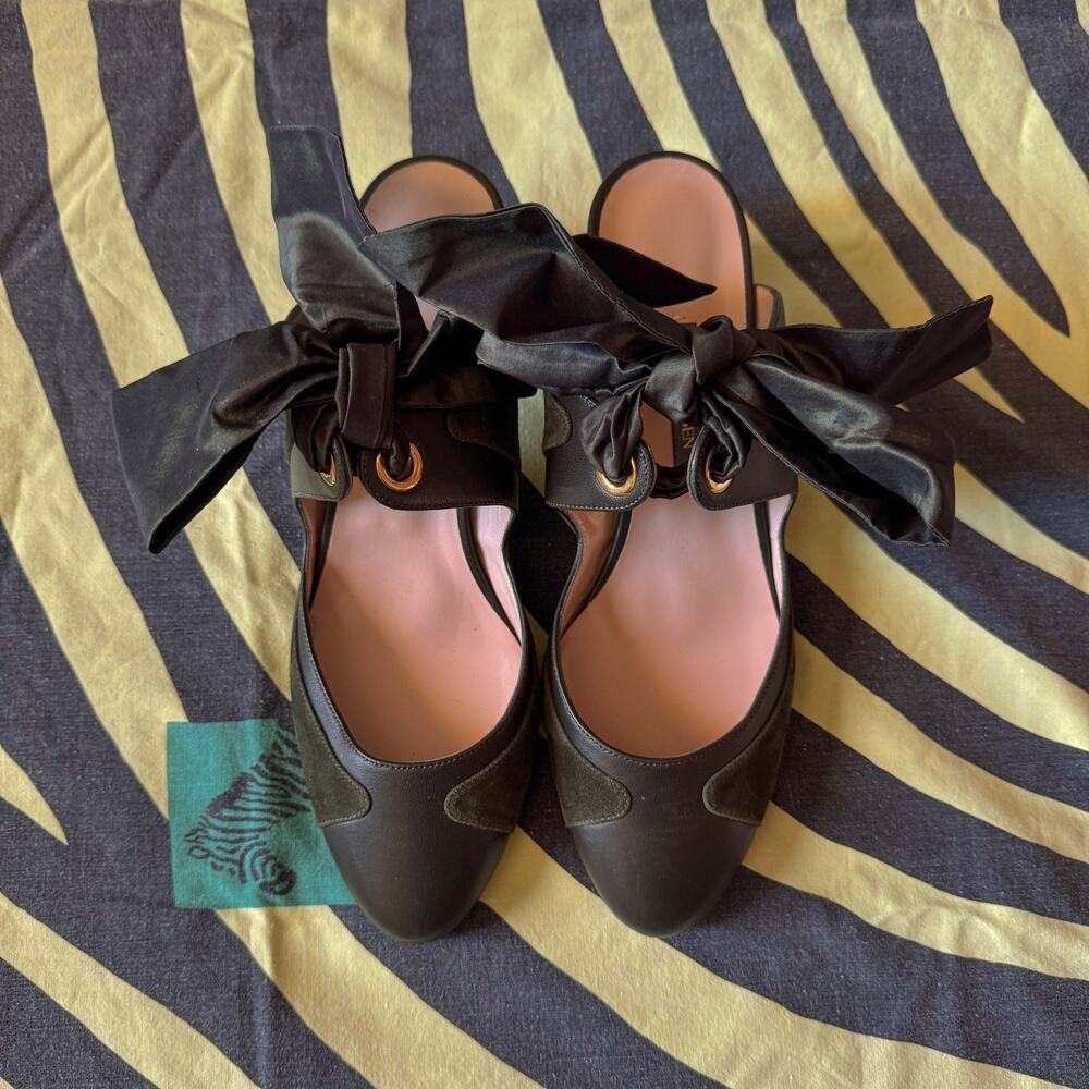 Zac Posen Olive Green Mule Pumps with Bows, size 39 - Picture 3 of 10